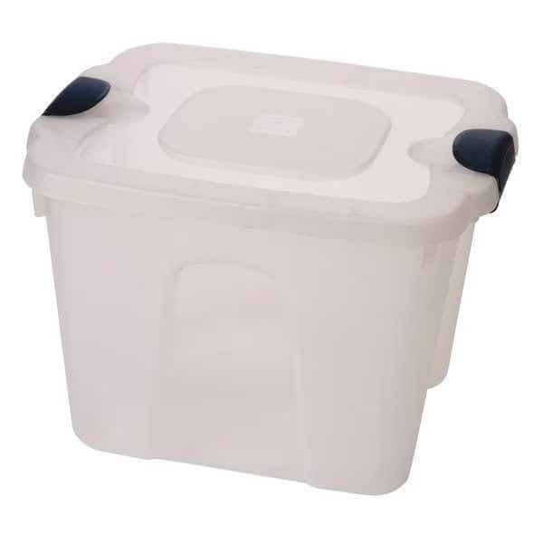 Stackable Storage Tote W/ Lid, 10 gal, 19 in L x 15-3/4 in W x 13-1/2 in H, Clear, Navy