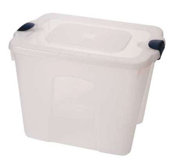 Storage Tote W/ Lid, 22 gal, 23-3/4 in L, 18 in W, 17-1/4 in H, Clear, Navy, Polypropylene