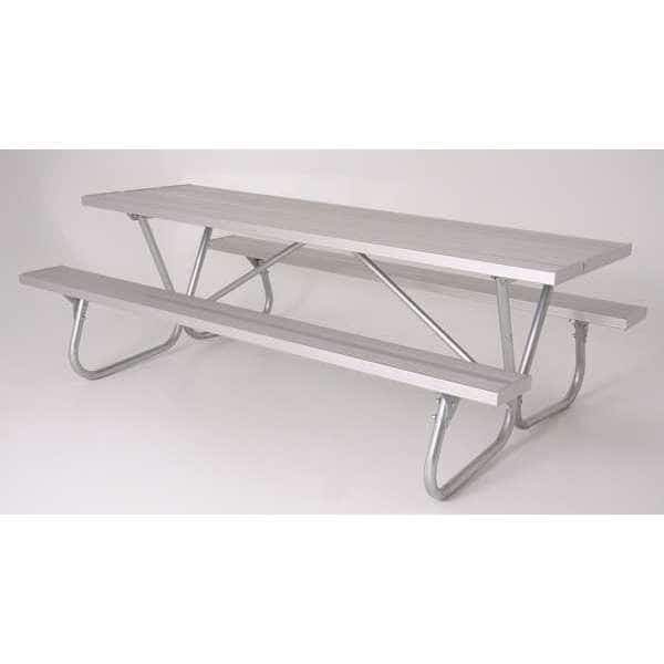 Rectangle Picnic Table, Silver, Aluminum, 96 in L, 30 in H Overall Plank