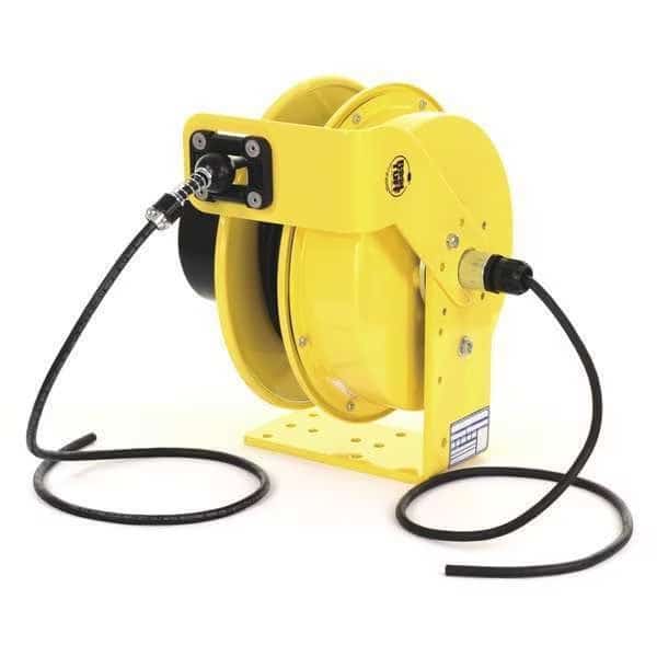 Cord Reel With Hand Lamp, Spring Retracted, NEMA 5-15R, 14 AWG, Yellow Reel Color, 50 ft Length