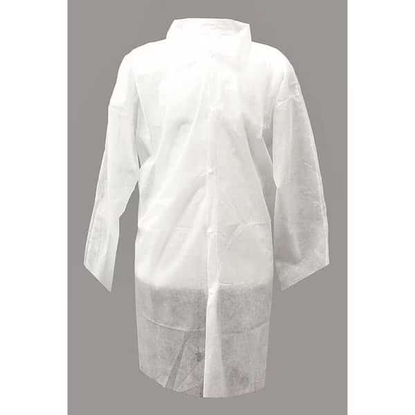 Disposable Lab Coat, Polypropylene, Snaps Closure, White, XL, 30 PK