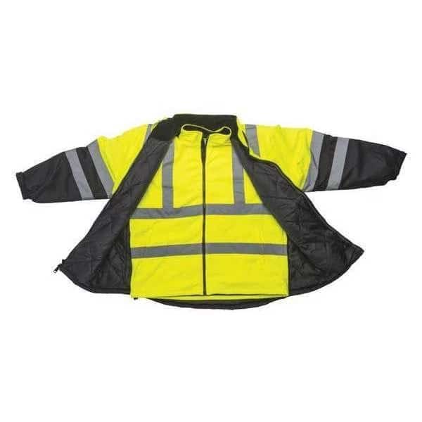 Hi-Vis Rain Jacket, Teflon Fabric, Hi-Viz Yellow, 2XL