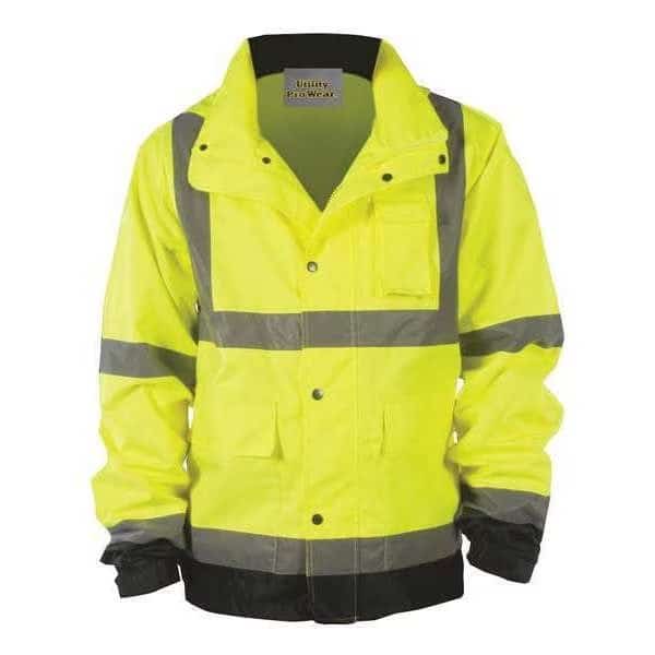 Hi-Vis Rain Jacket, Teflon Fabric, Yellow, Xl