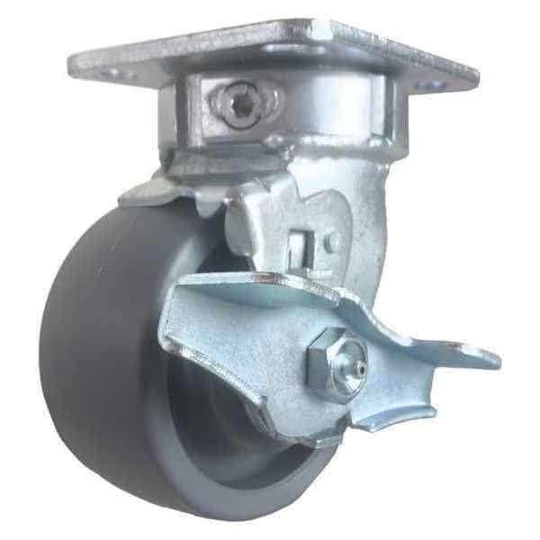 Swivel Plate Caster, w/Brake, SideStrap, 4"