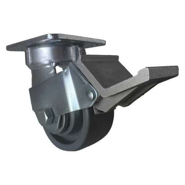 Swivel Plate Caster, w/Brake, Pedal, 4", Wheel Width: 2"