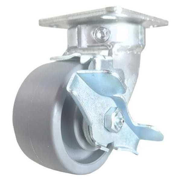 Swivel Plate Caster, w/Brake, SideStrap, 4"