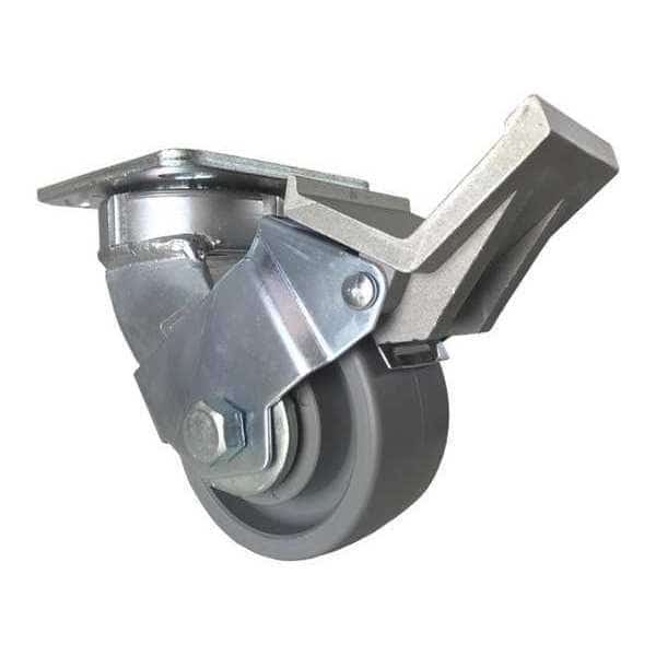 Swivel Plate Caster, w/Brake, Pedal, 4", Caster Wheel Bearings: Ball