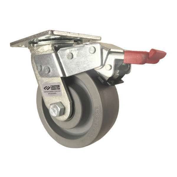 Swivel Plate Caster, w/Brake, TotalLock, 5", Caster Wheel Shape: Standard