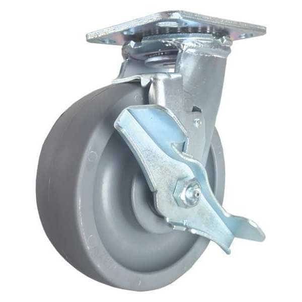 Swivel Plate Caster, w/Brake, SideStrap, 6"