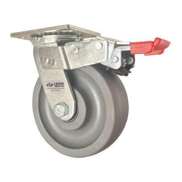 Swivel Plate Caster, w/Brake, TotalLock, 6", Load Rating: 1500 lb.