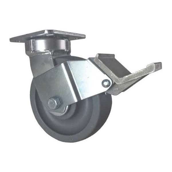 Swivel Plate Caster, w/Brake, Pedal, 6"