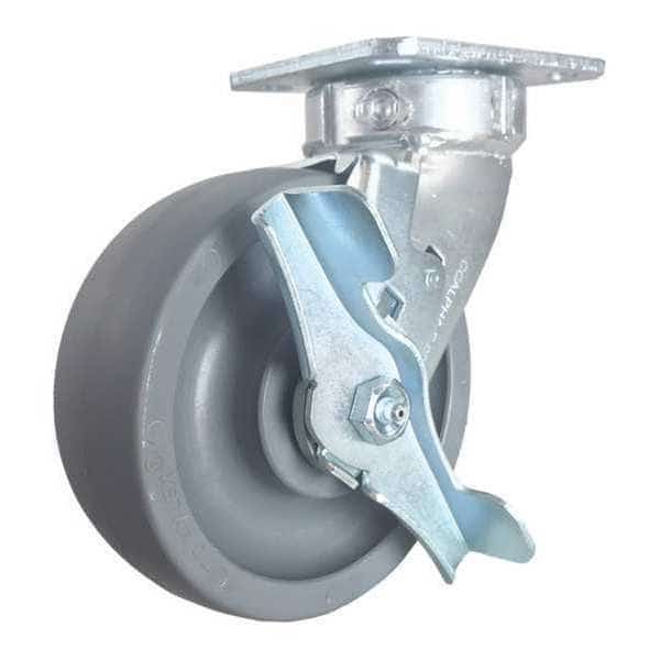Swivel Plate Caster, w/Brake, SideStrap, 6"