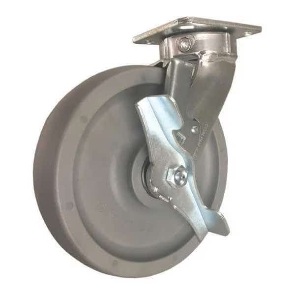 Swivel Plate Caster, w/Brake, SideStrap, 8"