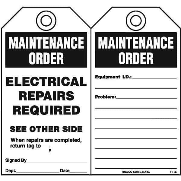 Electrical Repairs Required Tag, PK10