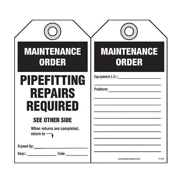 Pipefitting Repairs Required Tag ,PK10, Mfr#: KAT127AC, IDESCO SAFETY