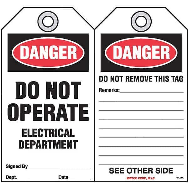 Electrical Dept Safety Tag, PK10