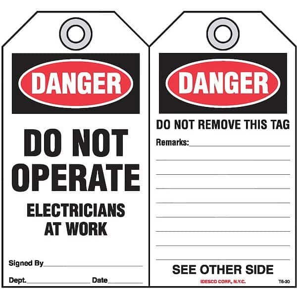 Do Not Operate,Electricians Tag ,PK10, Mfr#: KAT630AC, IDESCO SAFETY