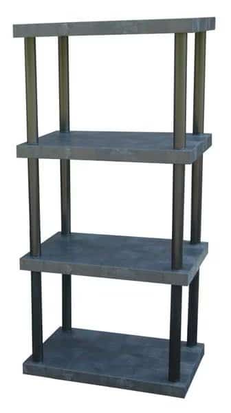 Freestanding Plastic Shelving, Open Style, 24 in D, 36 in W, 75 in H, 4 Shelves, Black