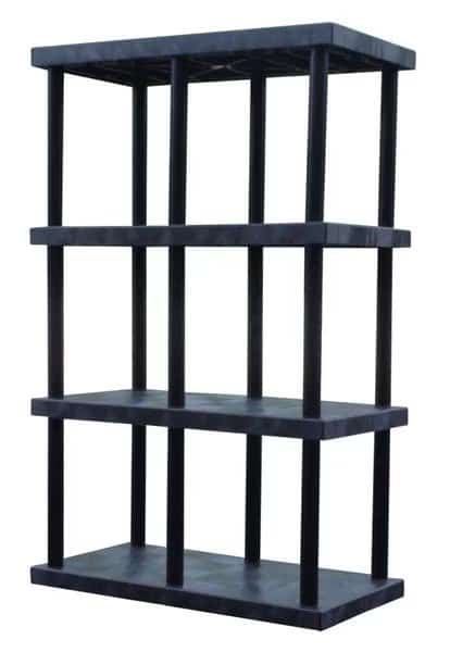 Freestanding Plastic Shelving, Open Style, 24 in D, 48 in W, 75 in H, 4 Shelves, Black