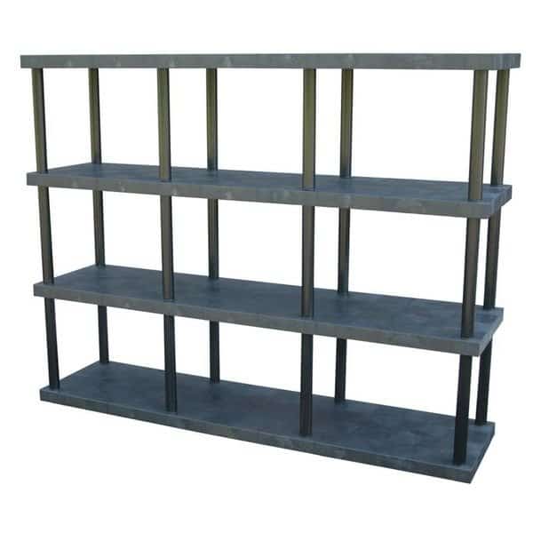 Freestanding Plastic Shelving, Open Style, 24 in D, 96 in W, 75 in H, 4 Shelves, Black