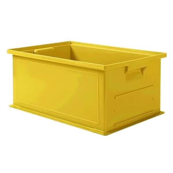 Solid & Stackable Straight Wall Storage Container, 5.5 gal, 19 in L x 13 in W x 8 in H, Yellow