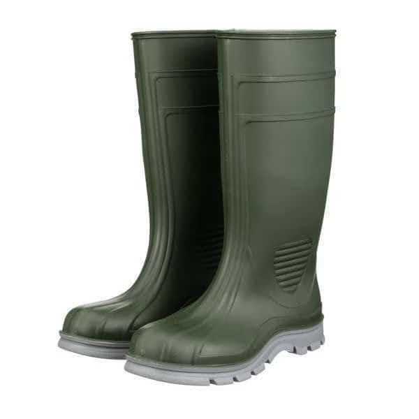 Men's Work Tuff Rubber Boots, Steel Toe, Black, Green, 6