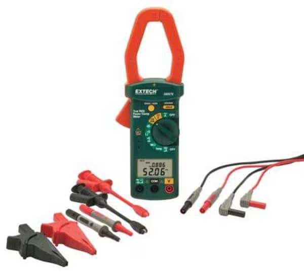 Clamp-On Power Meter, Dual LCD, 600 kW, 1,000 A, CAT IV Safety Rating, 9V Battery Power Source