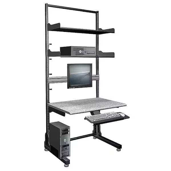 Computer Workstation, 35 in D X 87 in H, 36 in W X Laminate, Metal, Black, Gray