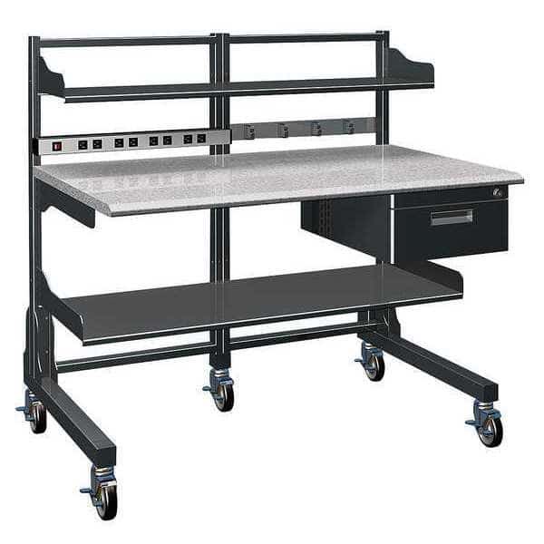 Medical Workstation, 35 in D X 49 in H, 48 in W X Laminate, Metal, Rubber, Black, Gray