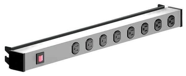 Power Strip, Switched, 15 ft., Gray