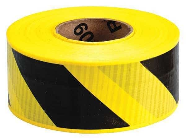 Barricade Tape, No Legend, Black/Yellow, 3 in Wide x 500 ft Length, Polyethylene, 7 mil