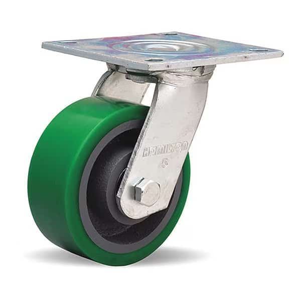 Standard Duty Kingpinless Caster, 5" x 2" Duralast Polyurethane (95A) on Cast Iron Wheel, Foot Brake