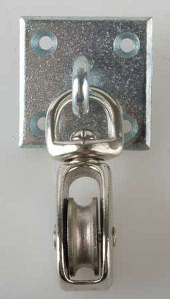 Pulley Block On Plate, Fibrous Rope, 3/8 in Max Cable Size, Not Rated Max Load, Electro-Galvanized