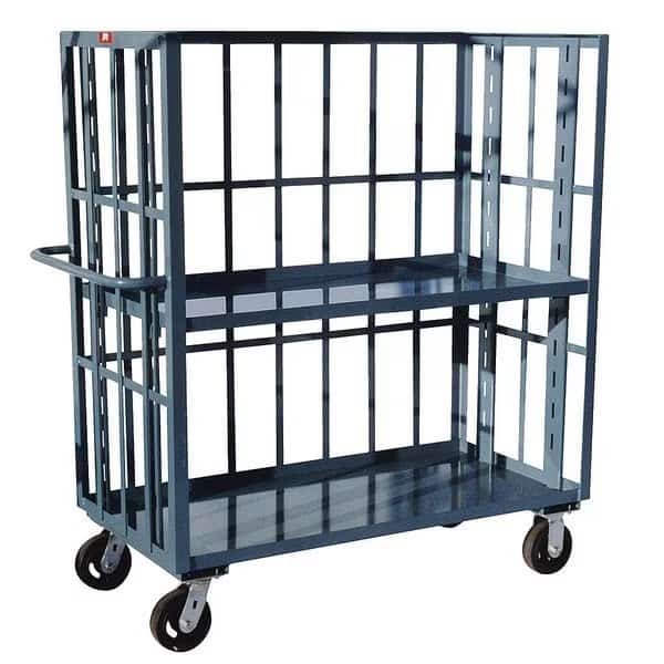 Single-Side-Access Slat-Wall Metal Stock Truck, Steel, Flat, 2 Shelves, 3,000 lb, Jamco, Mfr#: HZ248P600GP