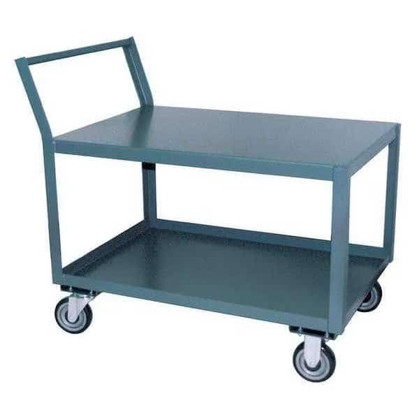 Raised Handle Utility Cart, Steel, 1,400 lb Load Capacity, 2 Shelves, 54 in L, 37 in W