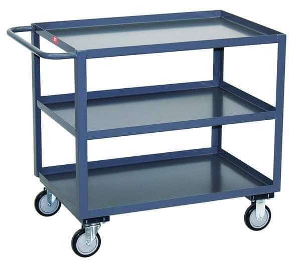 Utility Cart with Lipped Metal Shelves, Steel, 1,200 lb Load Capacity, 3 Shelves, 42 in L, 31 in W