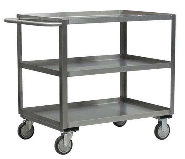 Corrosion-Resistant Utility Cart with Lipped Metal Shelves, Stainless Steel, 1,200 lb Load Capacity