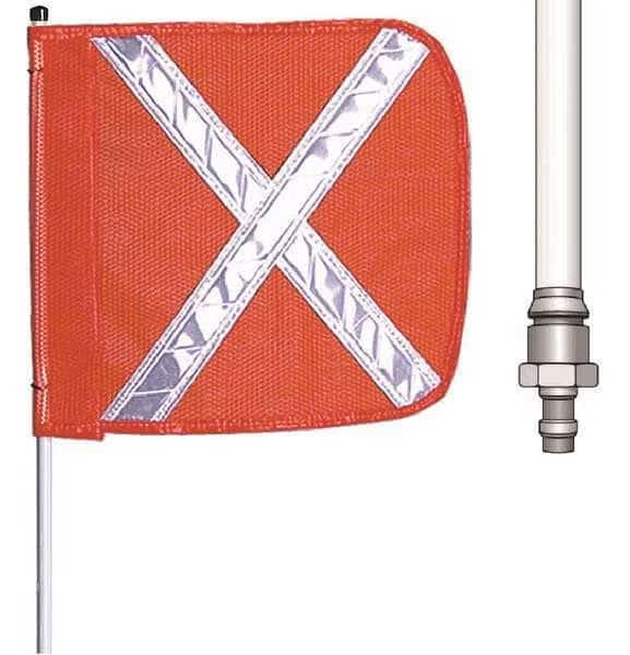 Warning Whip with Reflective X Flag, White Whip, Orange Flag, Fiber Glass, Debris Cap