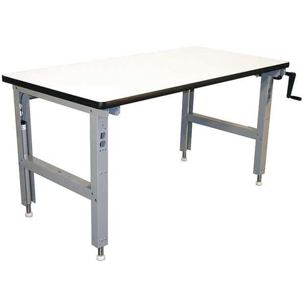 Hand Crank Workbench, Laminate, 60 in W, 30 in to 42 in Height, 750 lb, Straight