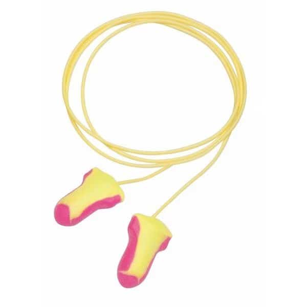 Laser Lite Disposable Corded Earplugs, Foam, Contoured-T Shape, NRR 32 dB, Magenta/Yellow, 5 Pairs