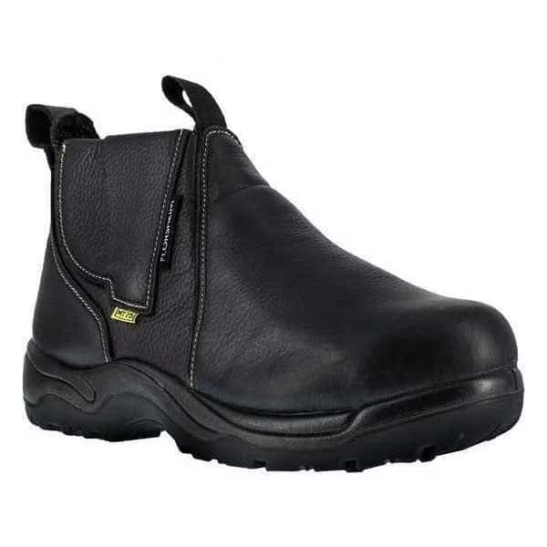 Men's Chelsea Boot, 12 W, Steel Toe, 6 in H, Black, FE690