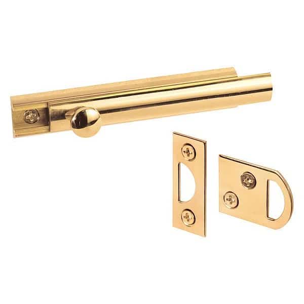 Surface Bolt, 4 in., Solid Brass Construction, Polished Brass Finish (Single Pack)