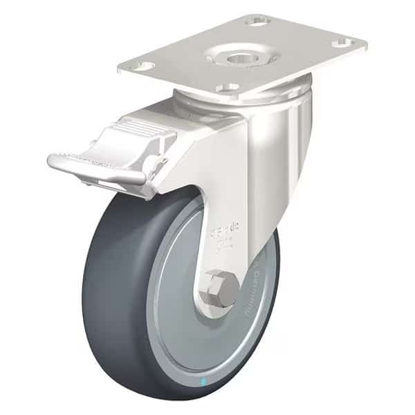 Swivel Plate Caster, TPR, 5", Brake, Caster Load Rating Range: Light-Duty