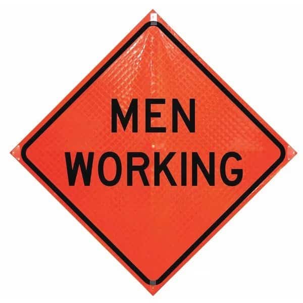 Men Working Traffic Sign, 36 in W, 36 in H, English, Vinyl, Orange