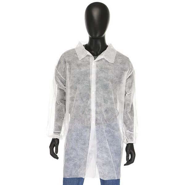 Lab Coat, Polypropylene, Snaps Closure, White, 4XL, 30 PK