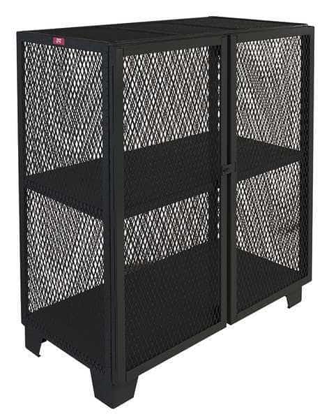 Shelving Storage Cabinet, 54 in H, 60 in W, 30 in D, Swing, Padlock Hasp, Black, 2 Shelves
