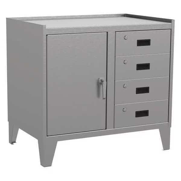 Combo Drawer Storage Cabinet, 34 in H, 36 in W, 18 in D, Gray, 2 Shelves, 4 Drawers