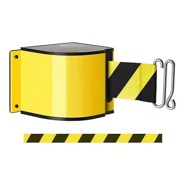 Warehouse Adjustable Quick Mount Retractable Belt Barrier, Yellow, 18 ft Length, No Legend