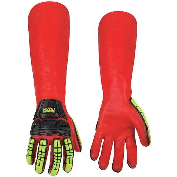 R-Chem Chemical, Impact Glove, Long Cuff, 50cm, XL/2X, PVC, 17 1/2 in L, Red, XL/2XL, 1 PR