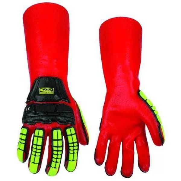 R-Chem Chemical, Impact Glove, Short Cuff, 35cm, XL/2X, PVC, 14 in L, Red, XL/2XL, 1 PR